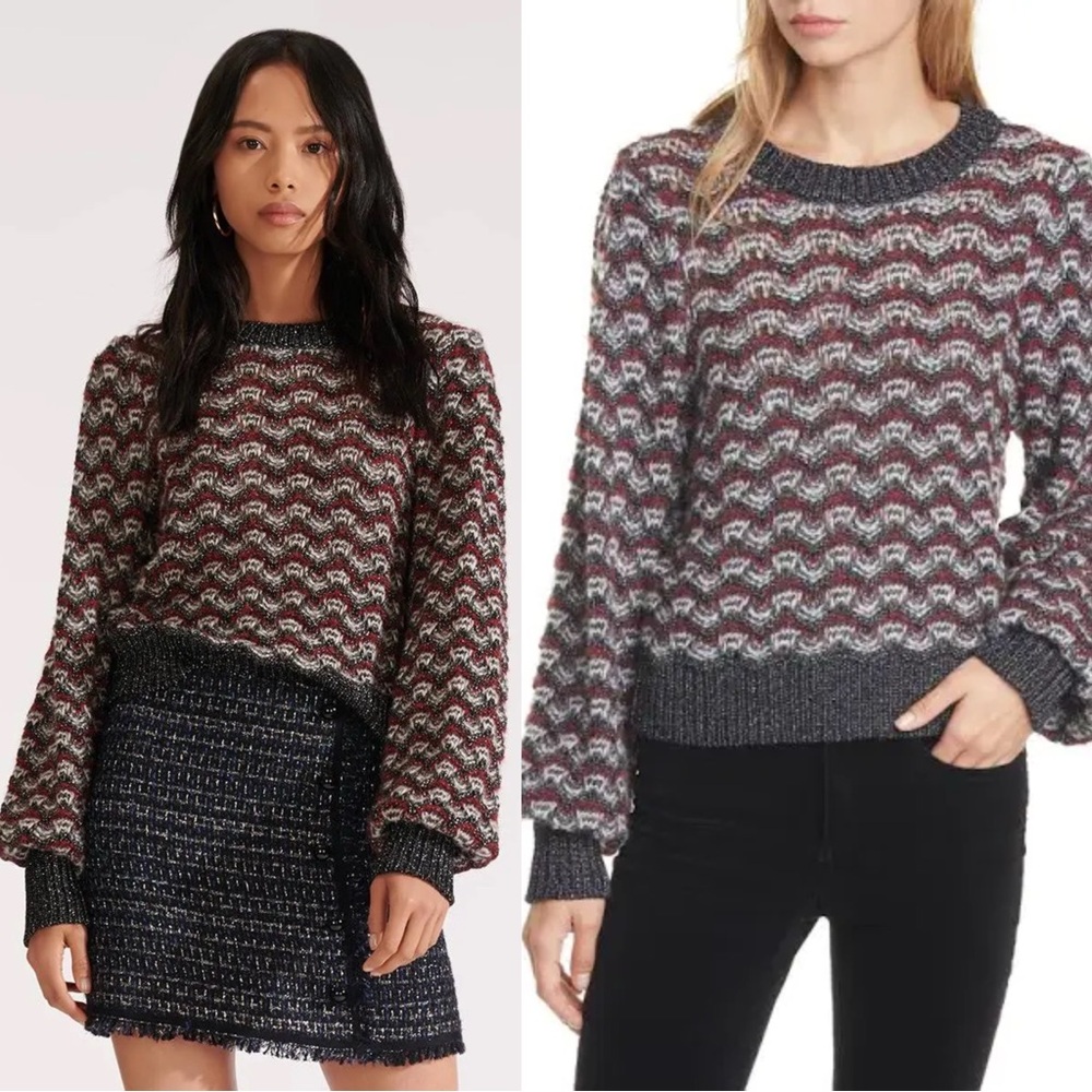 Veronica Beard Ruth Crew Neck Alpaca Wool Metallic Sweater Small